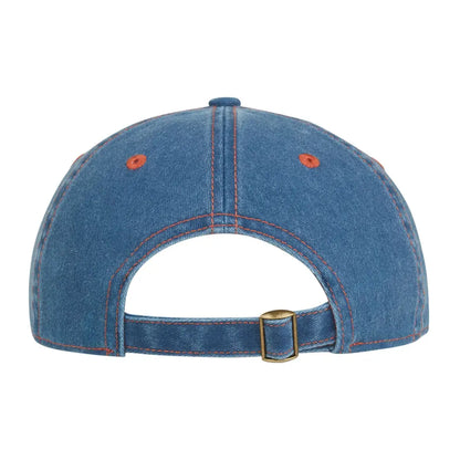 Blue denim Original Truckie Cap with orange accents and adjustable strap