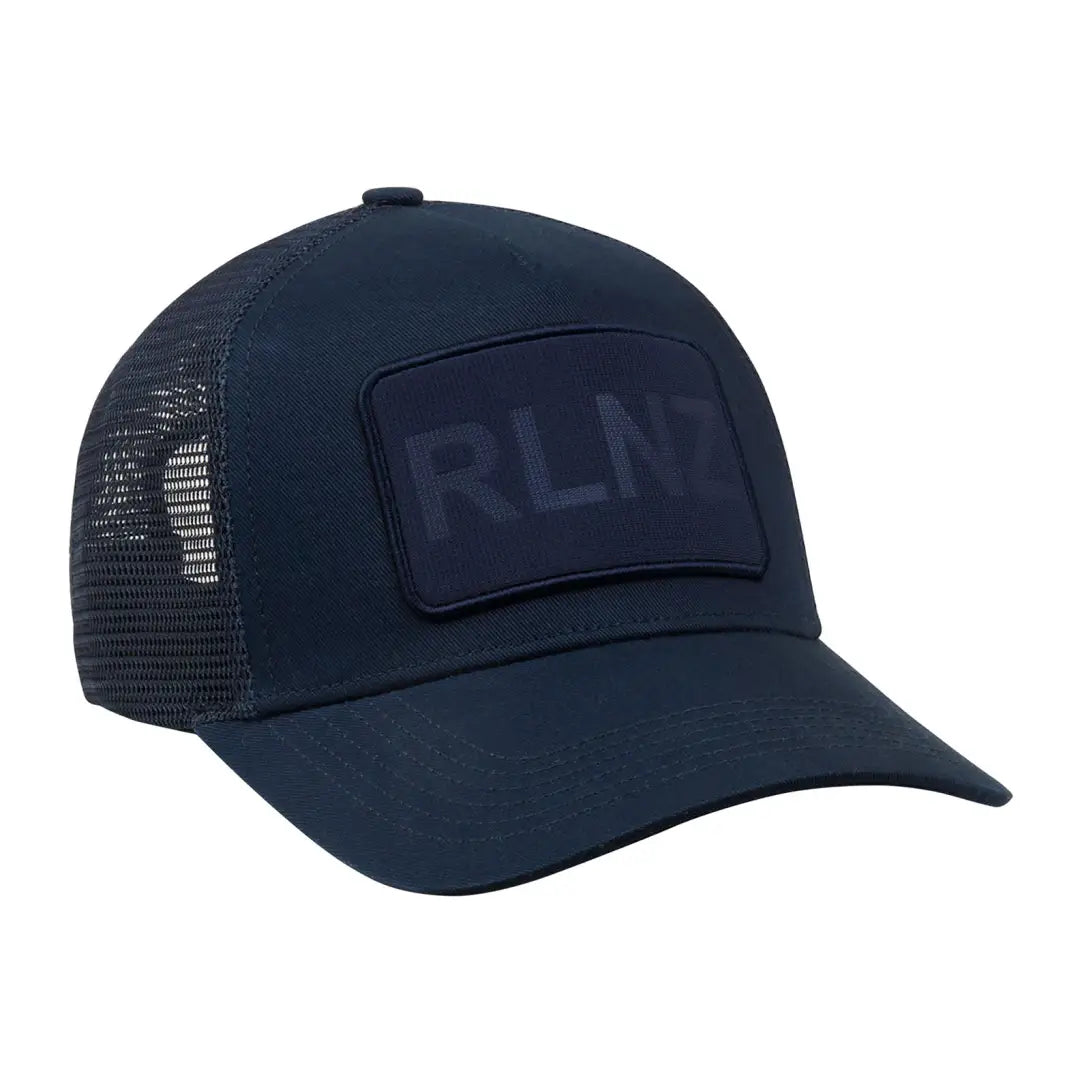 Navy blue RLNZ Trucker Cap with RUN patch for stylish outdoor adventures