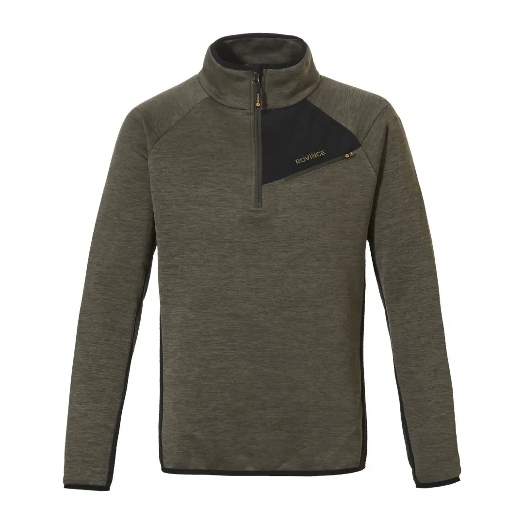 Olive green Rovince Ergoline Half Zip Fleece with a black accent panel