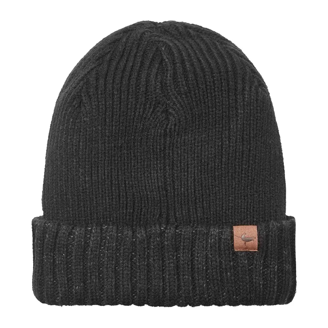 Black knit Sealskinz Bacton Hat with folded brim, perfect for cold weather adventures