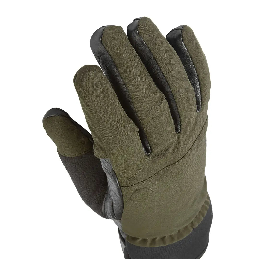 Olive green Sealskinz Broome Shooting Glove with black trim, perfect for hunting and country clothing