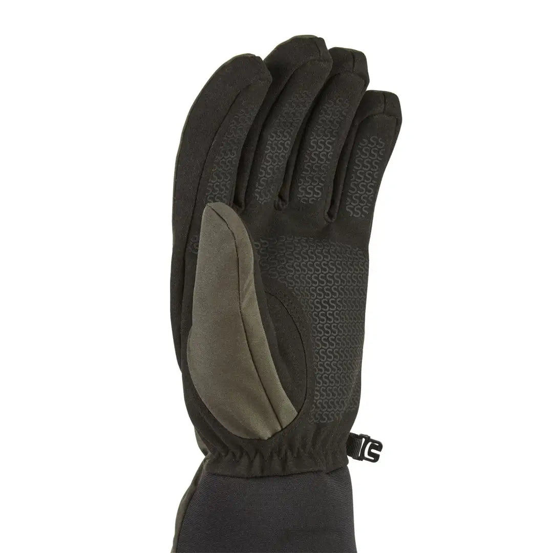 Black winter glove with gray palm patch, perfect for country clothing and outdoor adventures