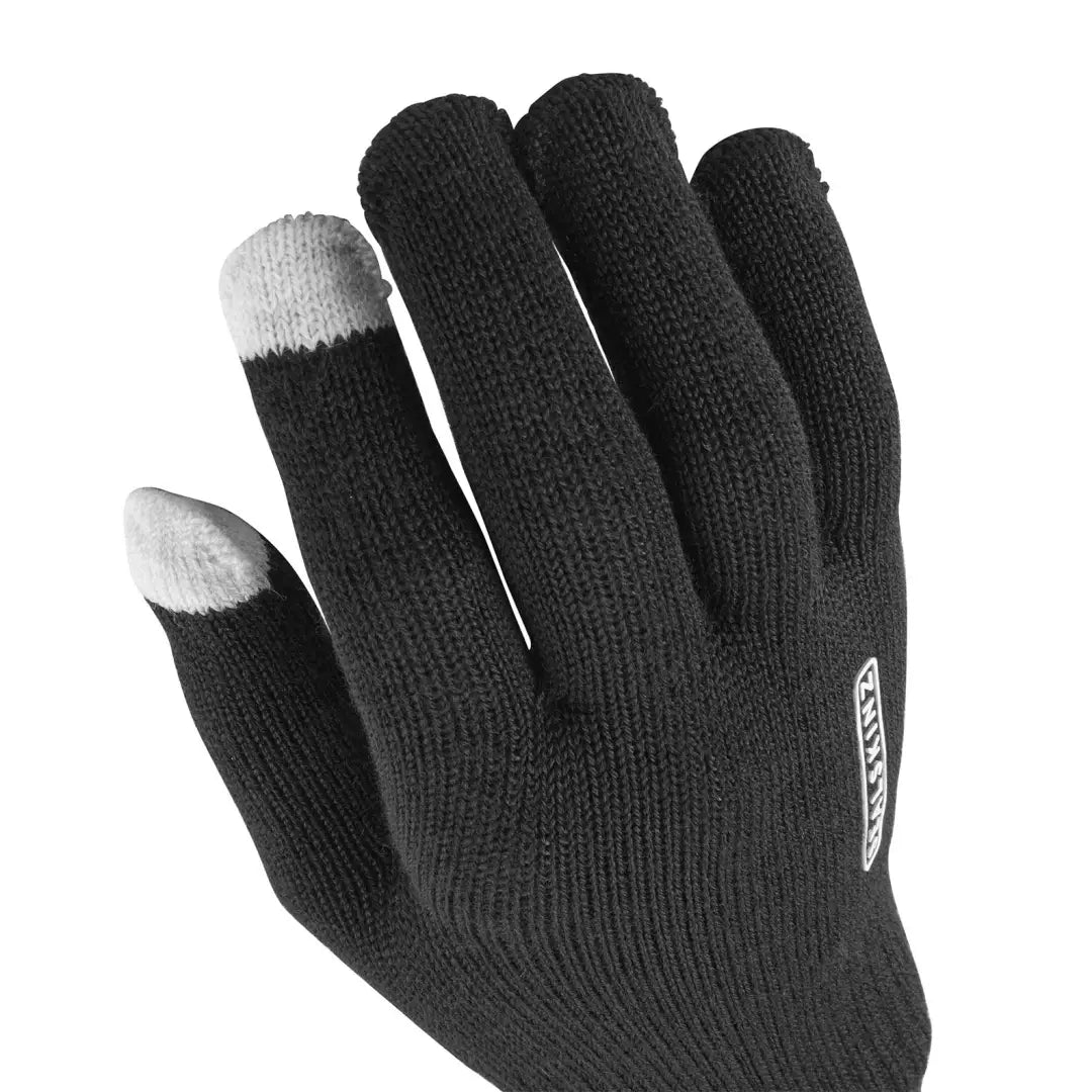 Black knit touchscreen glove with white tips for country clothing or outdoors activities