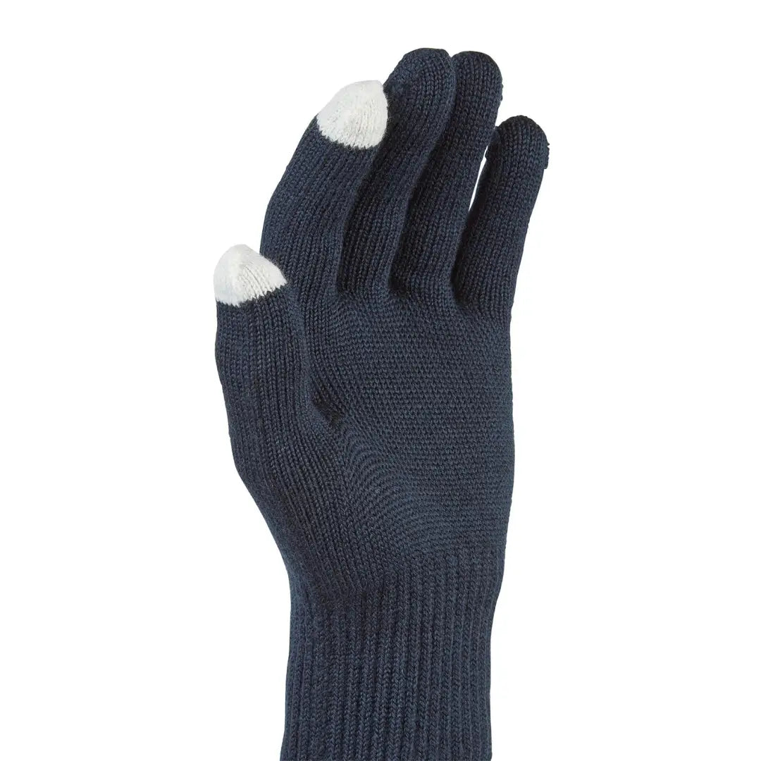 Navy blue Sealskinz Hanworth Merino Fleece Glove with white thumb and index finger patches