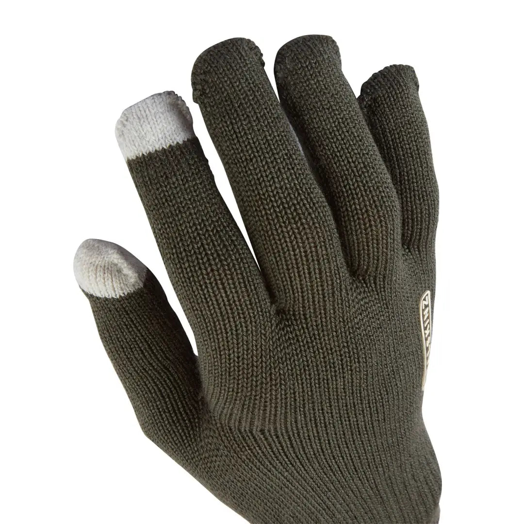 Dark green Sealskinz Hanworth Merino Fleece Glove with white fingertip accents