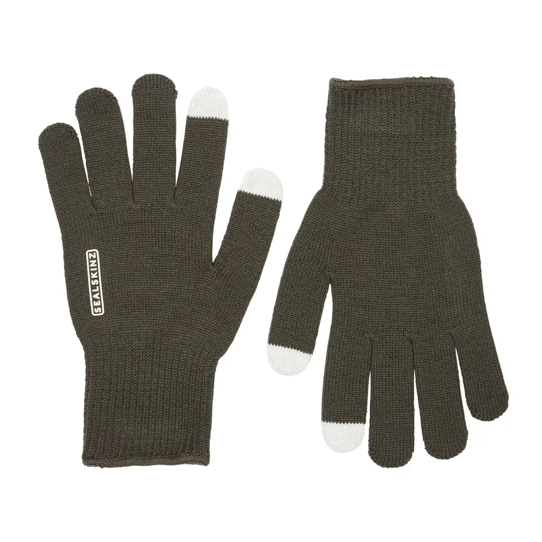 Pair of Sealskinz Hanworth Merino Fleece Gloves in dark green for touchscreen use