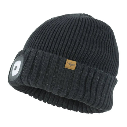 Black knitted beanie with LED light from Sealskinz for cold weather adventures