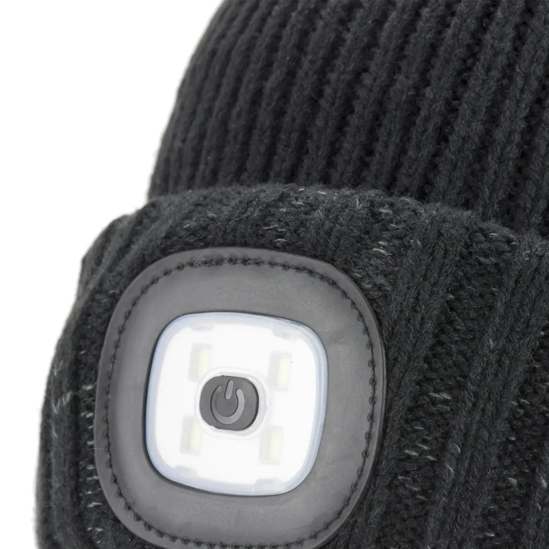 Black knitted beanie hat with LED light for cold weather adventures by Sealskinz