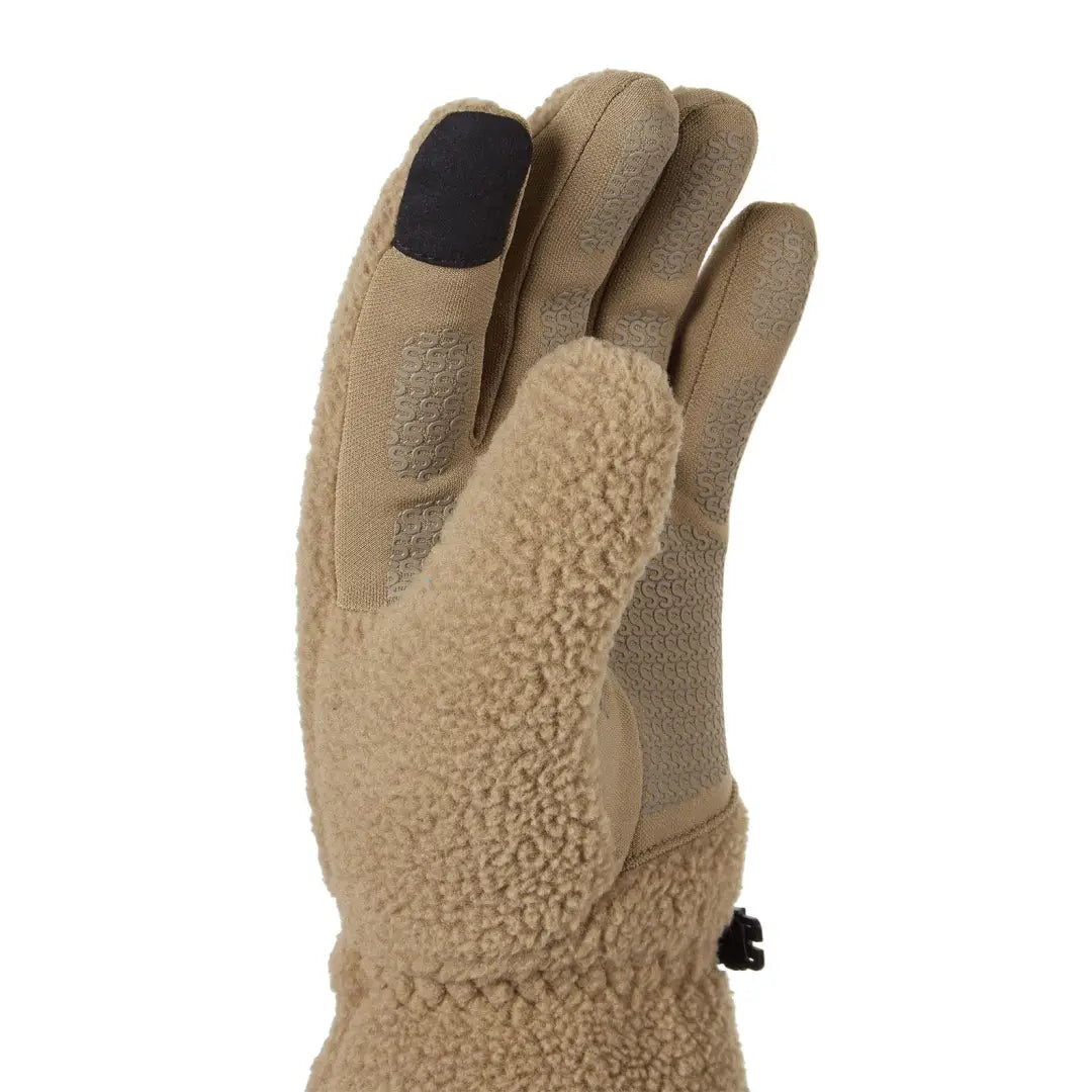 Tan fleece glove with touchscreen fingertip, perfect for country clothing and hunting adventures