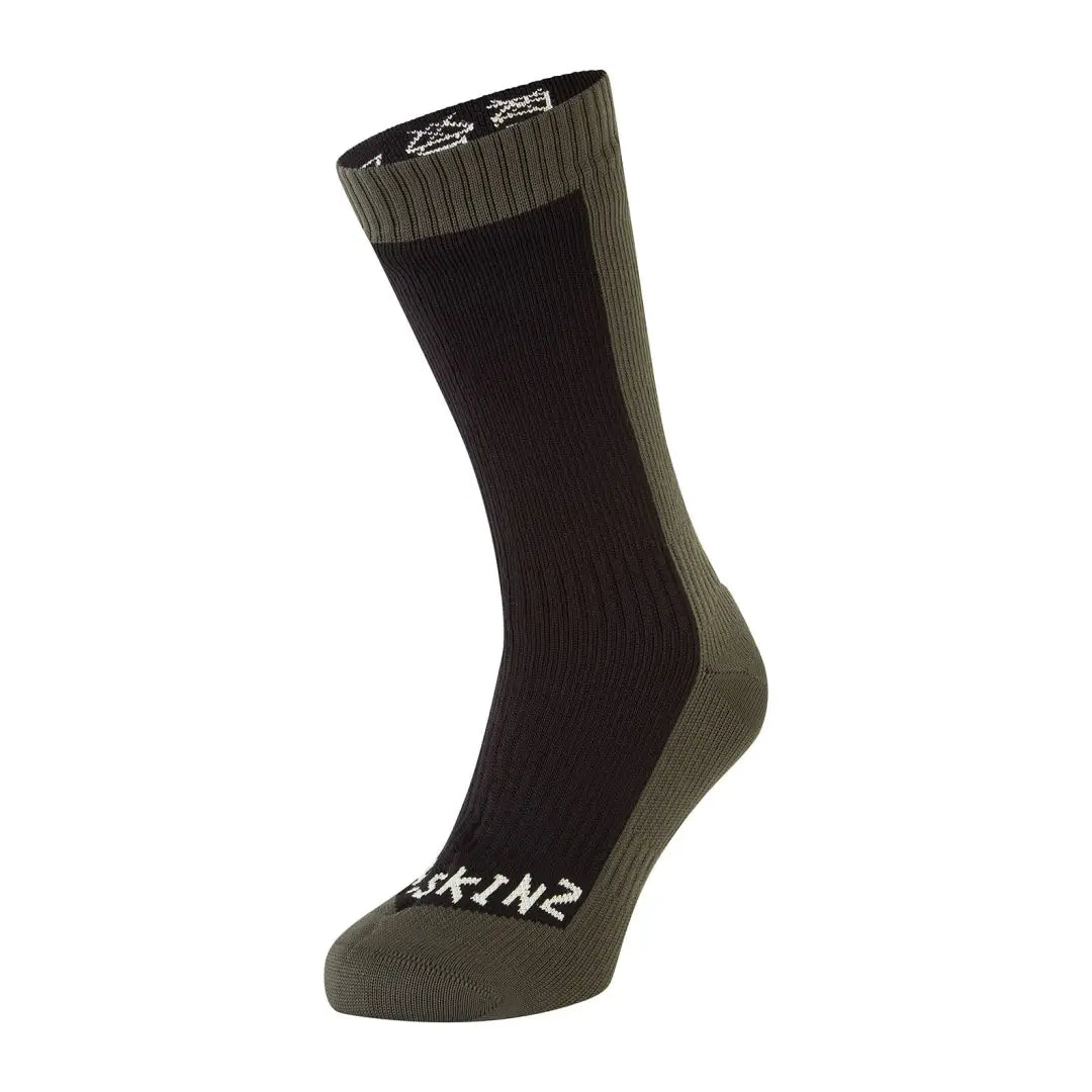 Olive green and black Sealskinz Starston Waterproof Sock made from premium merino wool