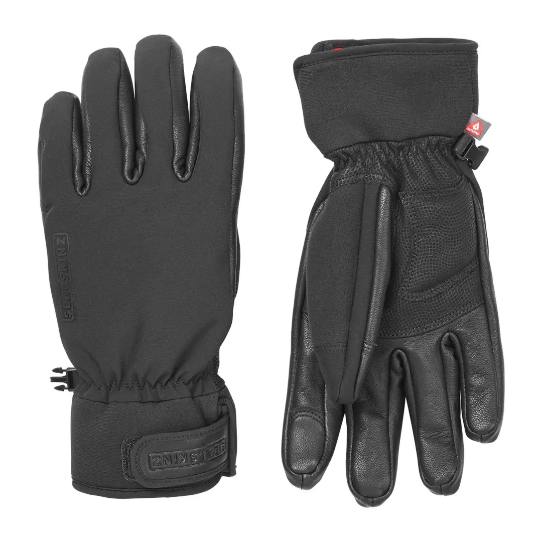 Black Sealskinz Witton Gloves with leather palms, perfect for country clothing and outdoors