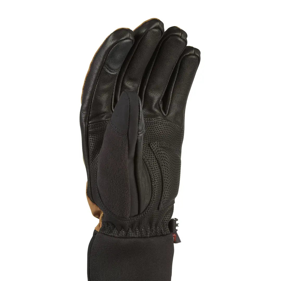 Black leather winter glove with wide cuff, perfect for country clothing and outdoors