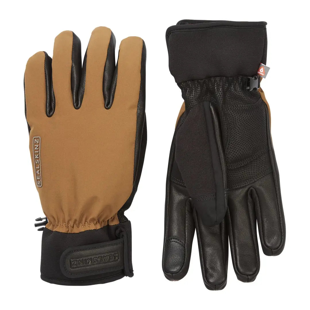 Tan and black Sealskinz Witton Gloves for outdoor adventures and hunting