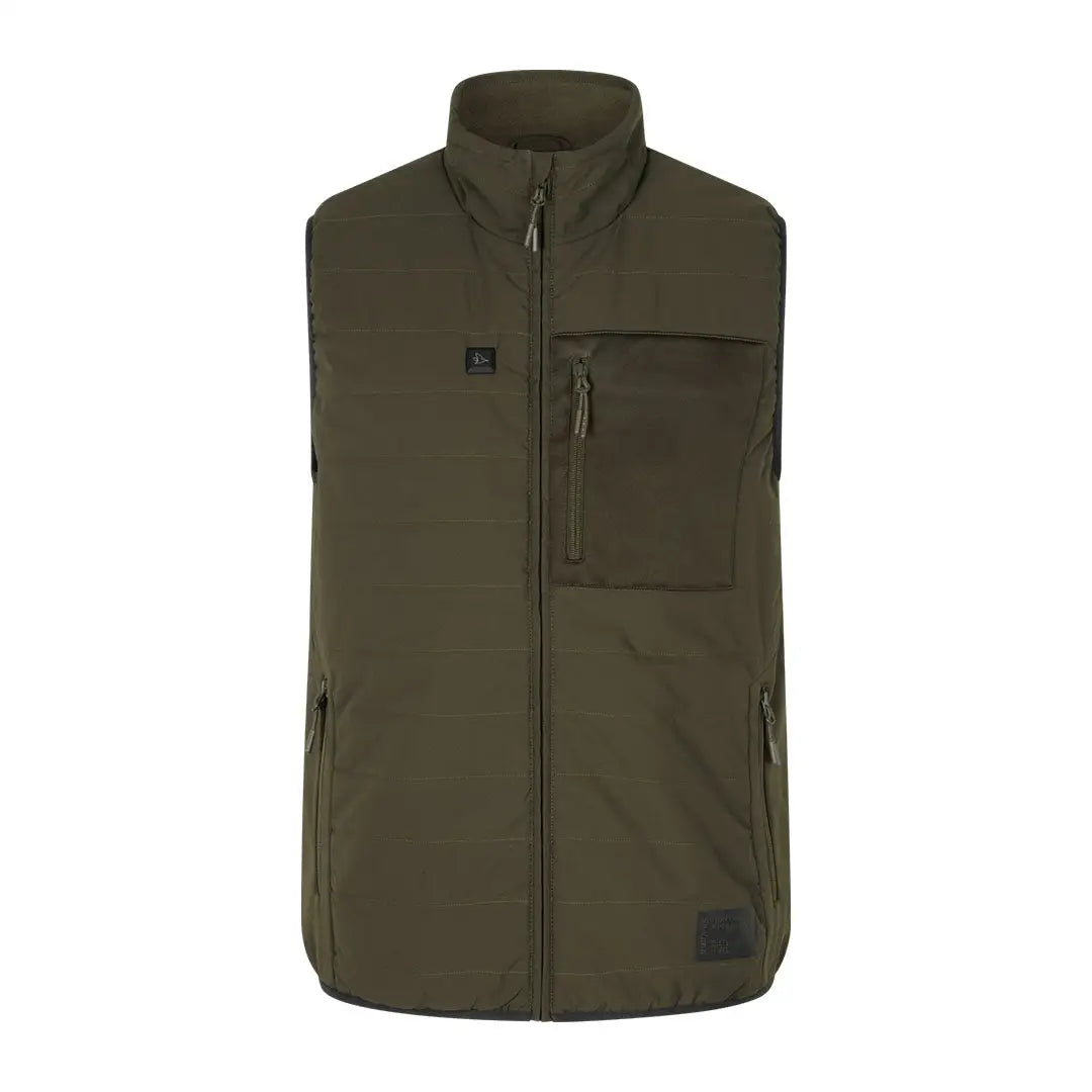 Dark green sleeveless Celsius Heat Waistcoat with pockets and full-length zipper