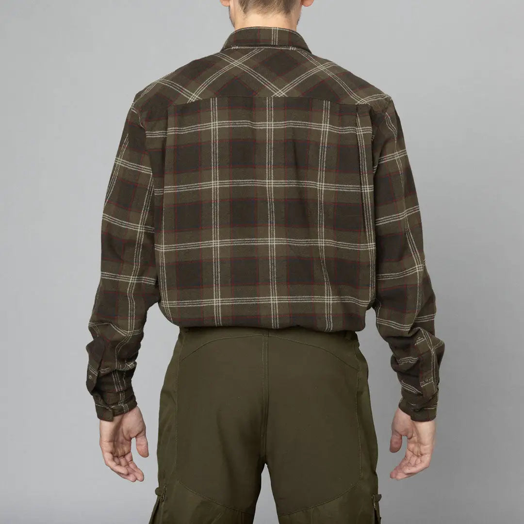 Back view of the dark green and brown Seeland Glen Flannel Shirt in plaid style