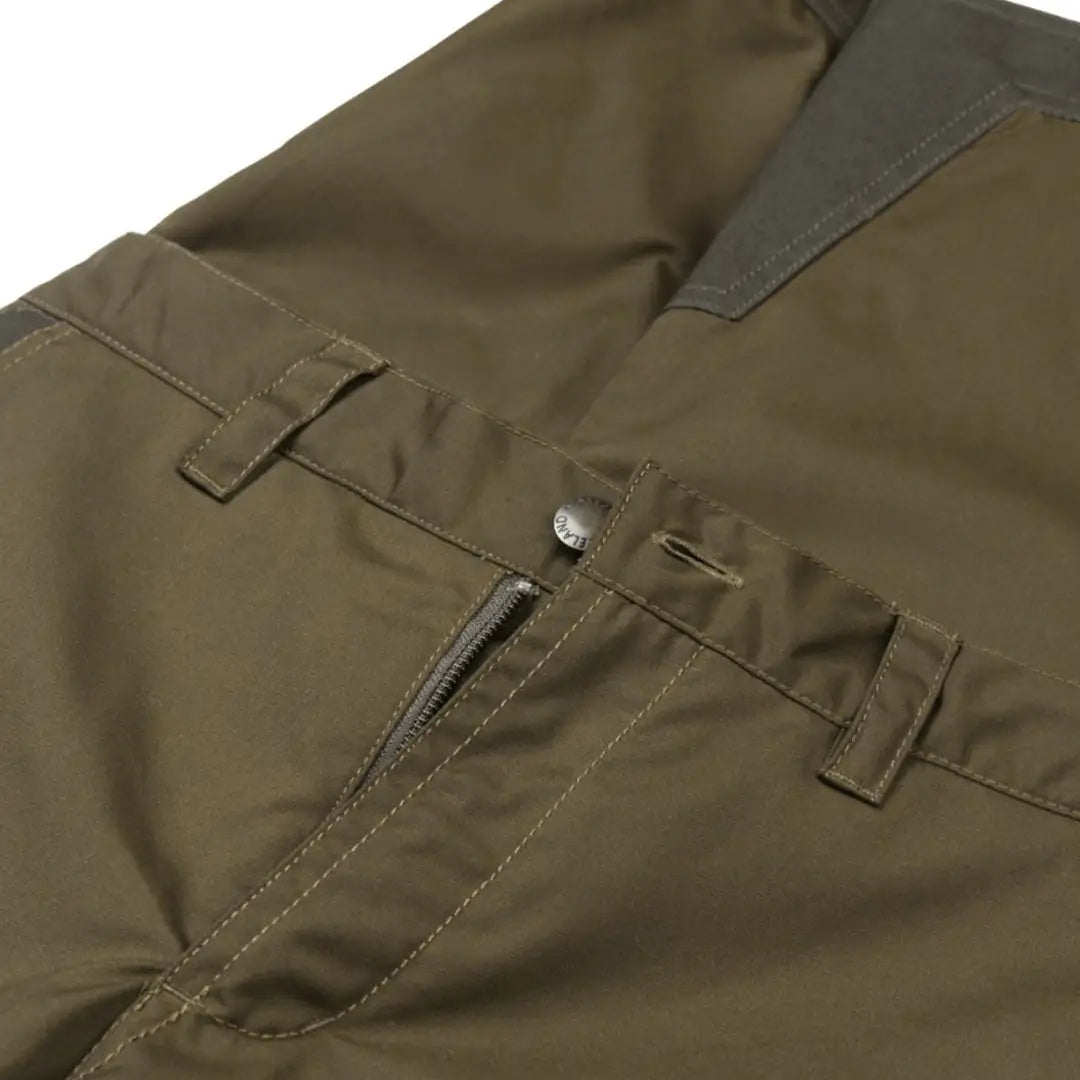 Olive green tactical pants with zippered pocket, perfect for ladies reinforced shooting