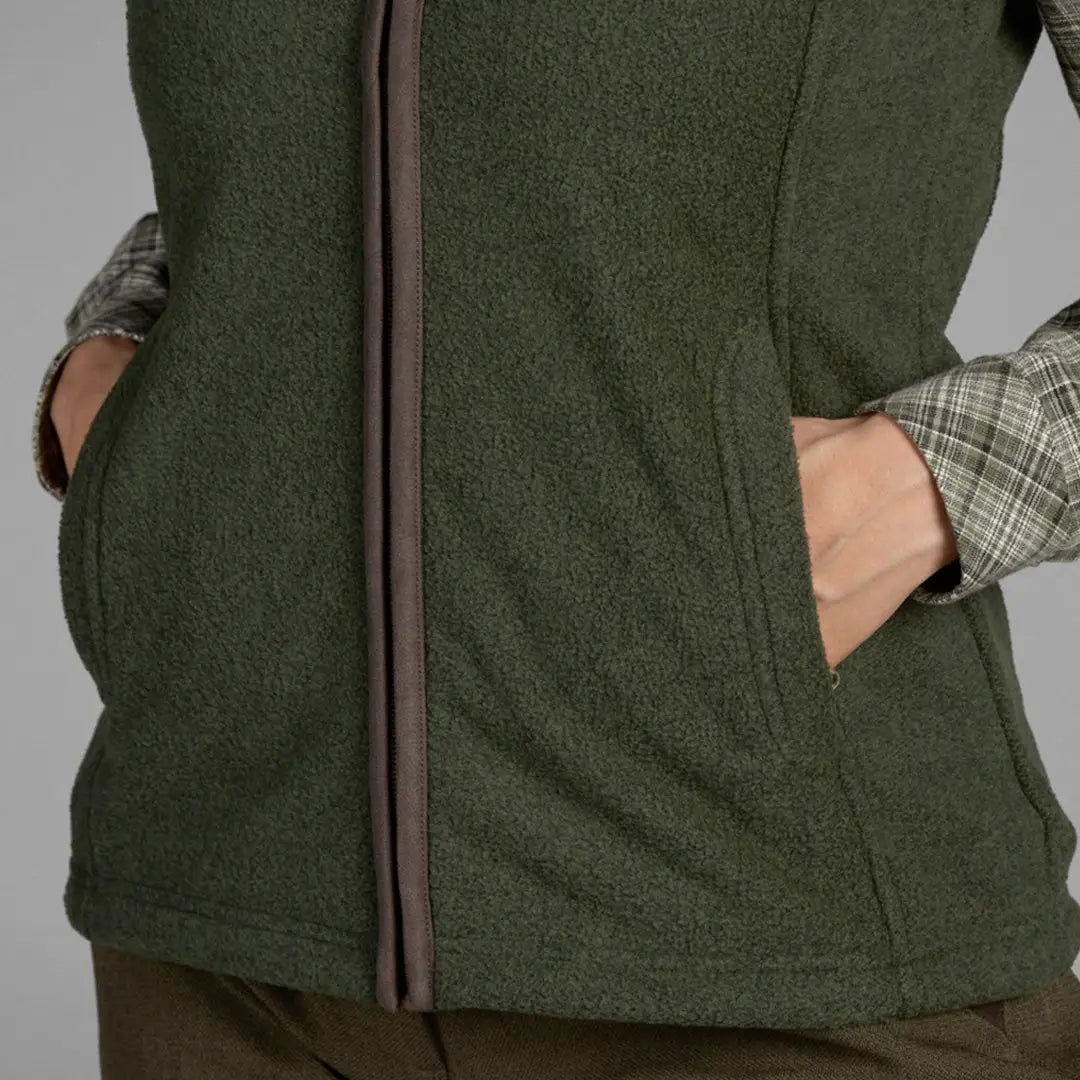 Dark green Seeland Ladies Woodcock Fleece Vest with brown zipper and side pockets