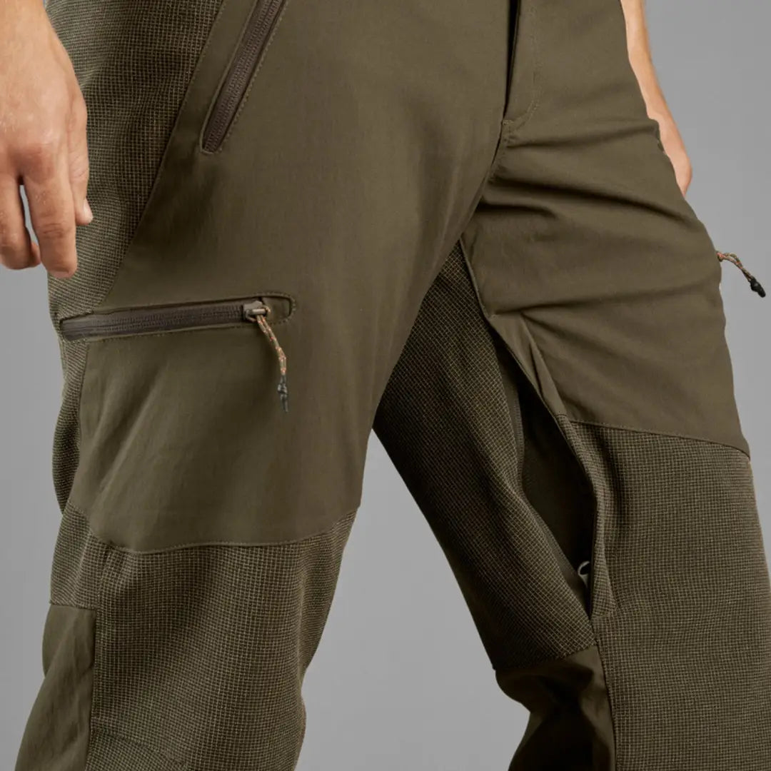 Olive green Seeland Outdoor Membrane Trousers with zippered pockets and textured panels