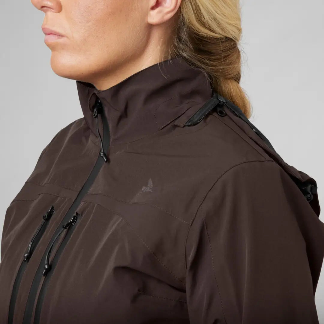 Dark brown high-collared Seeland Womens Dog Active Jacket with zippered pockets