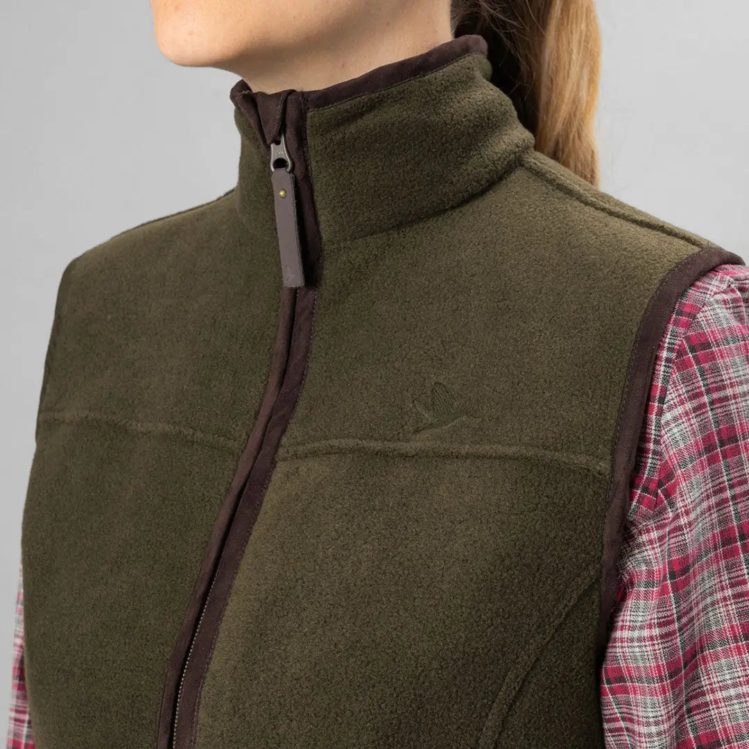 Olive green Seeland Woodcock Ivy Fleece Waistcoat with zipper front for warmth and style