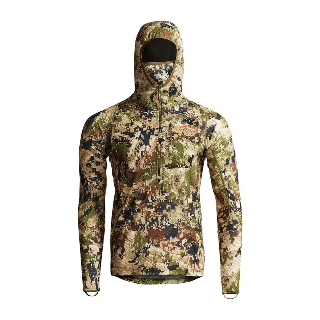 Camouflage patterned Core Lightweight Hoody with a full-length zipper for outdoor adventures