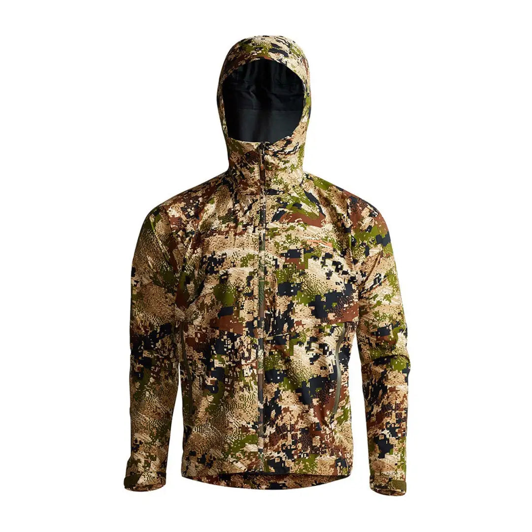 Camouflage Sitka Dew Point Jacket with hood for ultimate hunting stealth and comfort