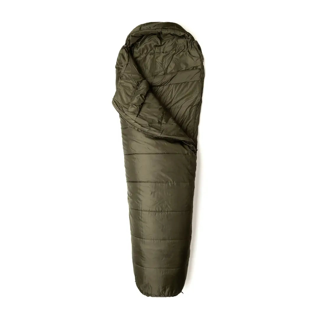 Olive green mummy-style sleeping bag for cozy nights under city lights