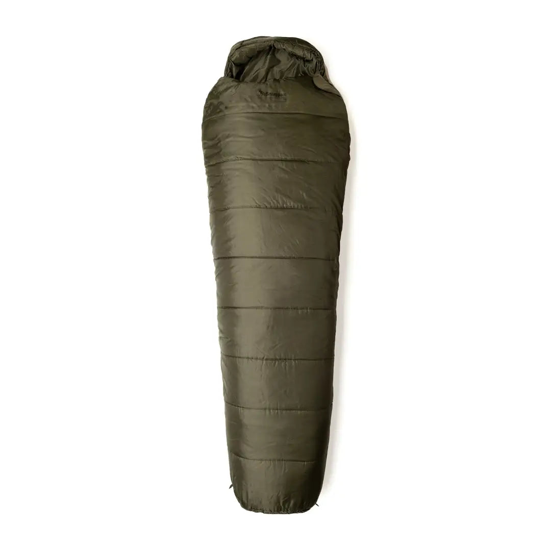 Olive green mummy sleeping bag with quilted sections for an exhilarating outdoor experience