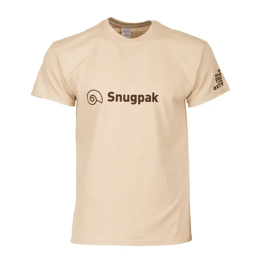 Beige Snugpak T-Shirt featuring logo and snail icon, perfect for country clothing outdoors