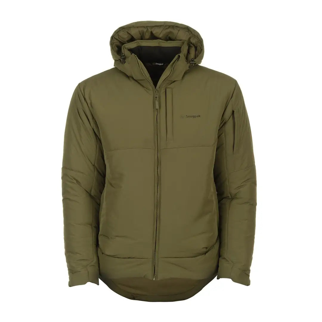 Olive green Snugpak Tomahawk Cold Weather Insulated Jacket with full-length zipper