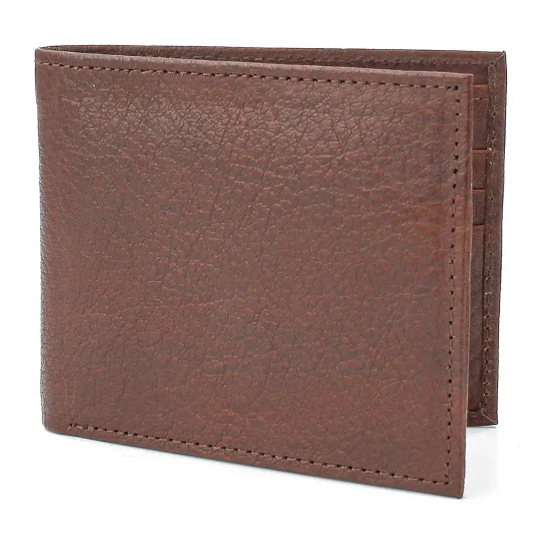 Brown leather bifold wallet with stitched edges, perfect grain leather wallet for everyday use