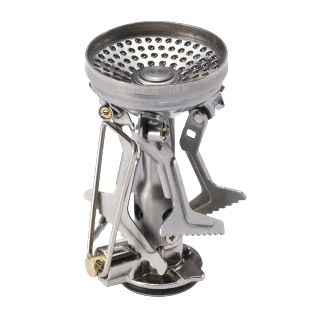 Compact metal camping stove from Soto Amicus with New River Pot, perfect for outdoor adventures