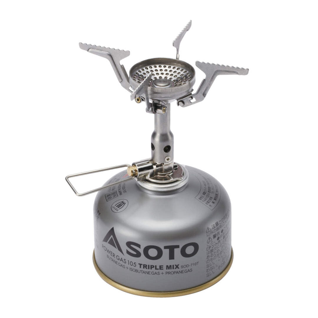 Silver camping stove from Soto Amicus, perfect for outdoor adventures and hunting trips