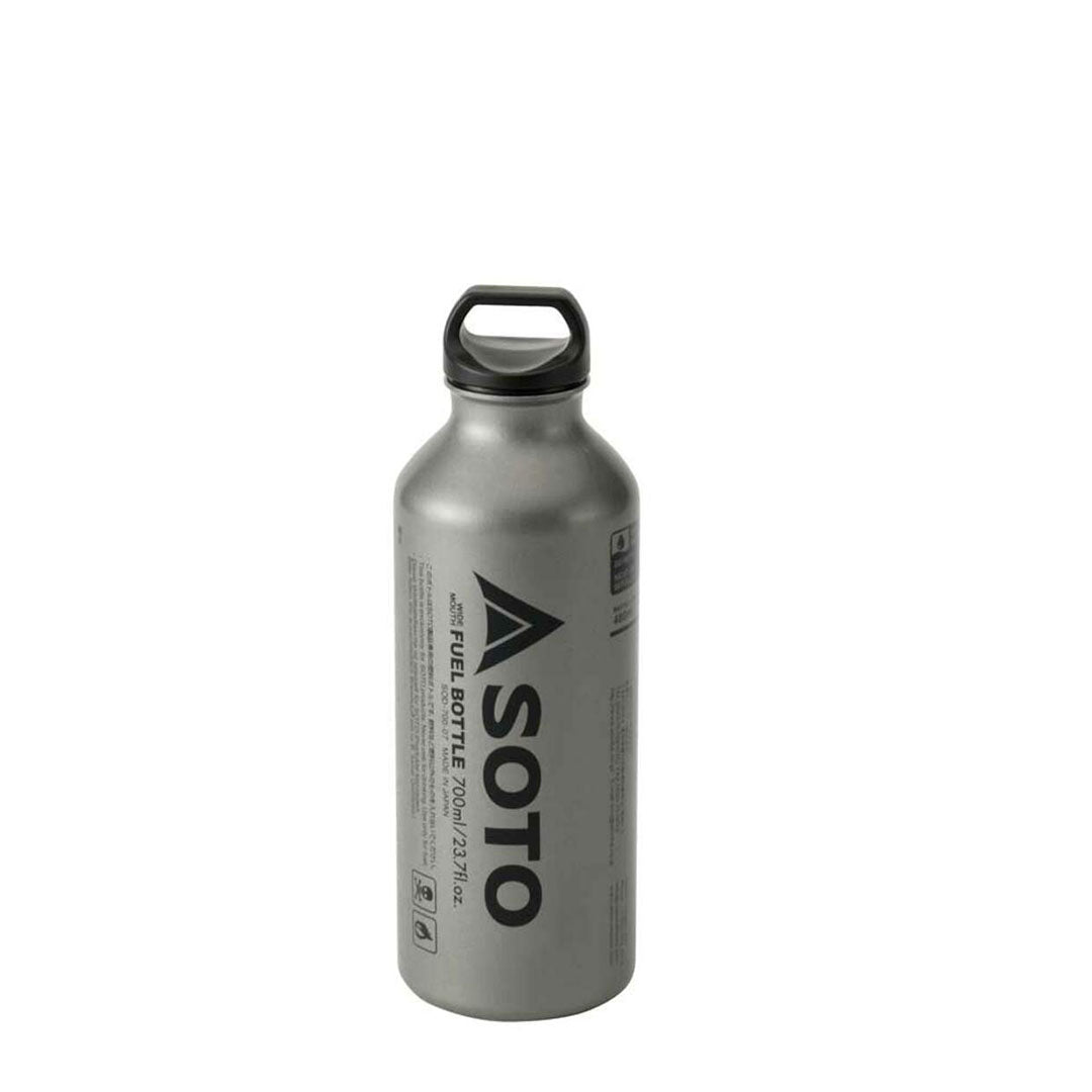 Gray Soto Fuel Bottle 700ml with black cap, perfect for outdoor adventures