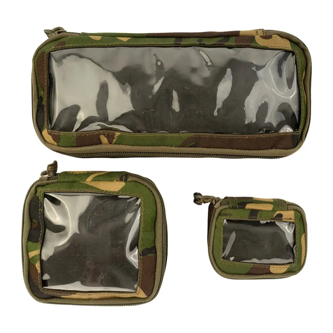 Set of three Speero Clear View Pouches with camo patterns and clear windows