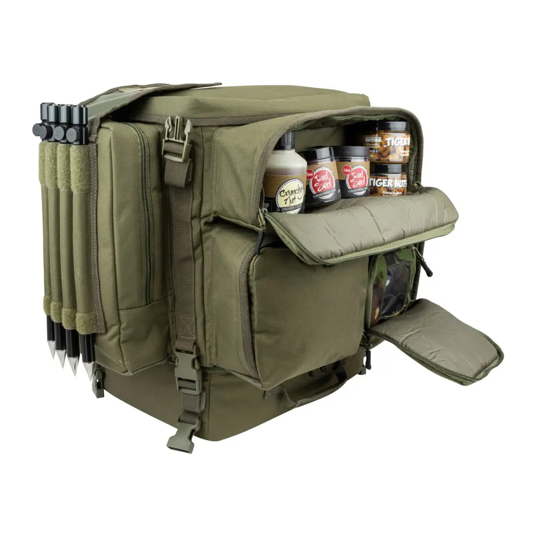 Olive green Speero Compact Rucksack with compartments for food and drink cans