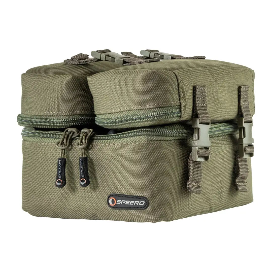 Olive green Speero End Tackle Combi Bag with compartments and buckle straps