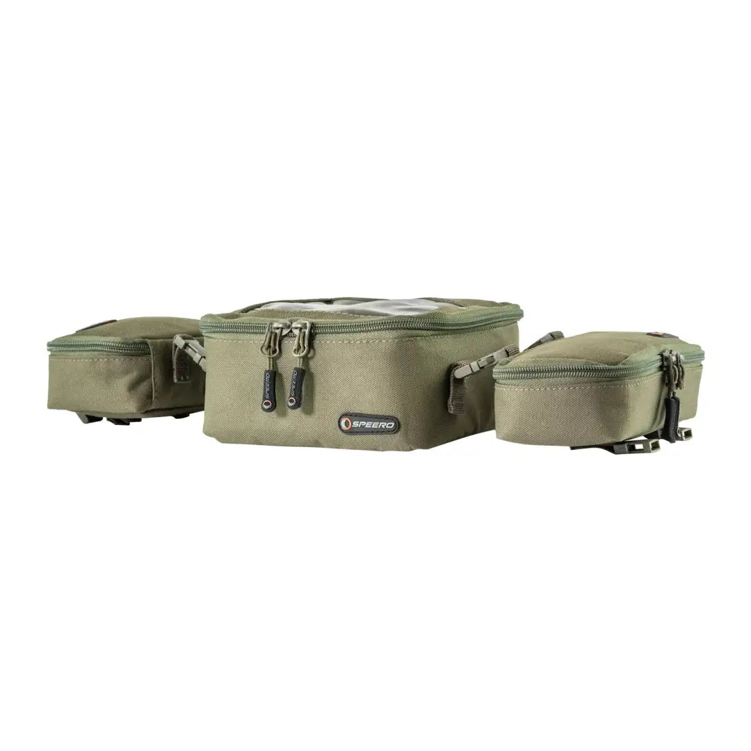 Olive green Speero End Tackle Combi Bag with zippered compartments for easy access