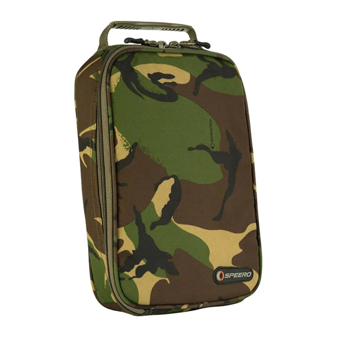 Camouflage zippered Speero End Tackle Pouch with handle for easy carrying and storage