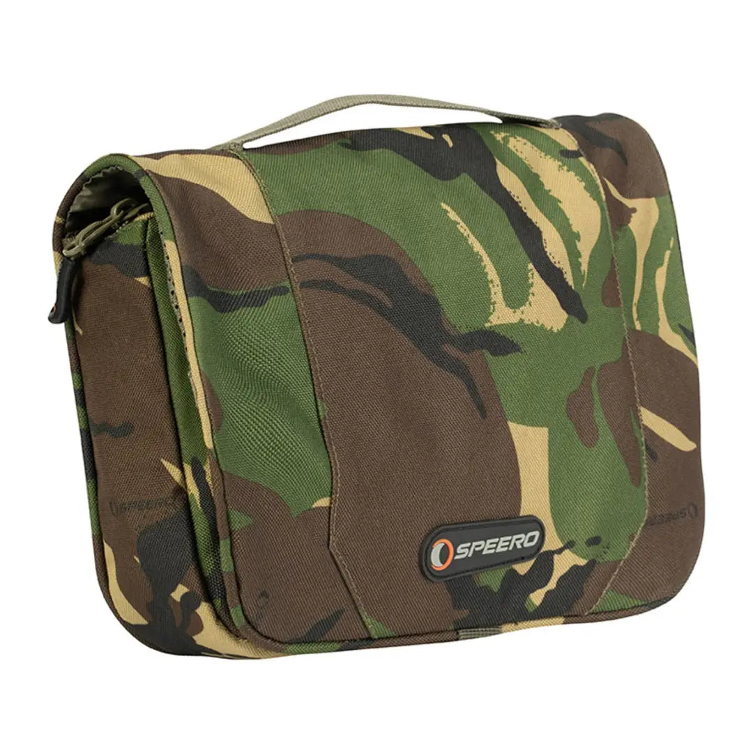 Camouflage-patterned Speero Folding Wash Kit with handle and zipper for travel convenience