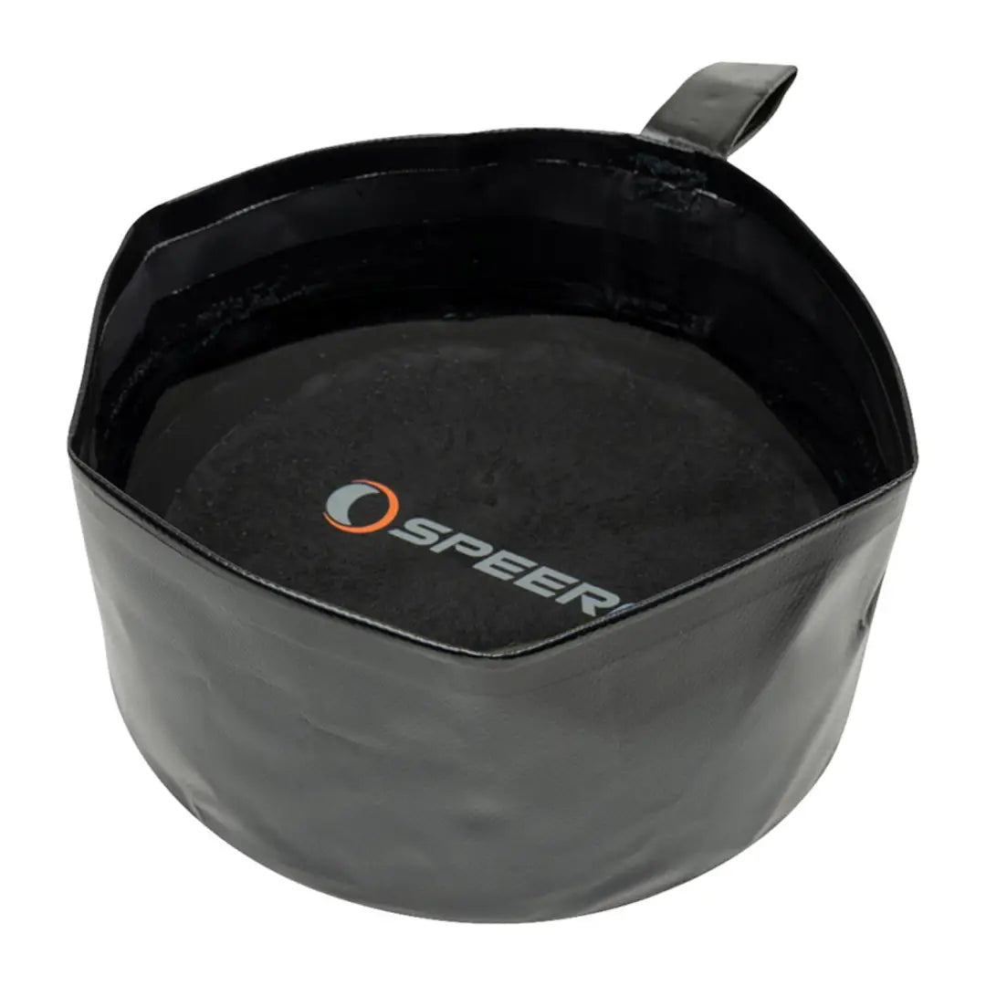 Collapsible black Speero Folding Water Bowl featuring the Speer logo for pets on the go