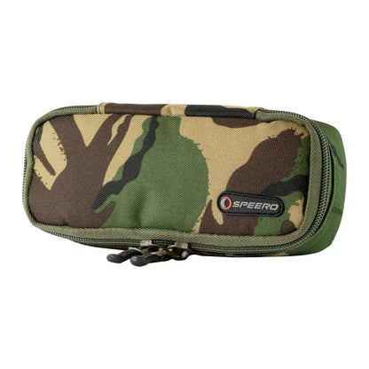 Camouflage zippered pencil case featuring Speero Hook logo for hook sharpening gear