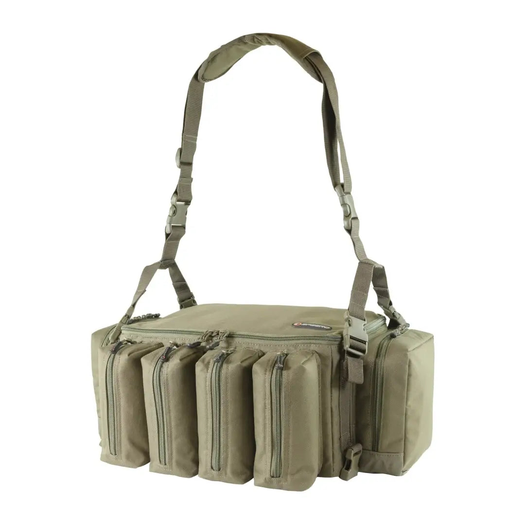 Tactical khaki Speero Modular Bait Bag with sized external pockets for todays carp angler