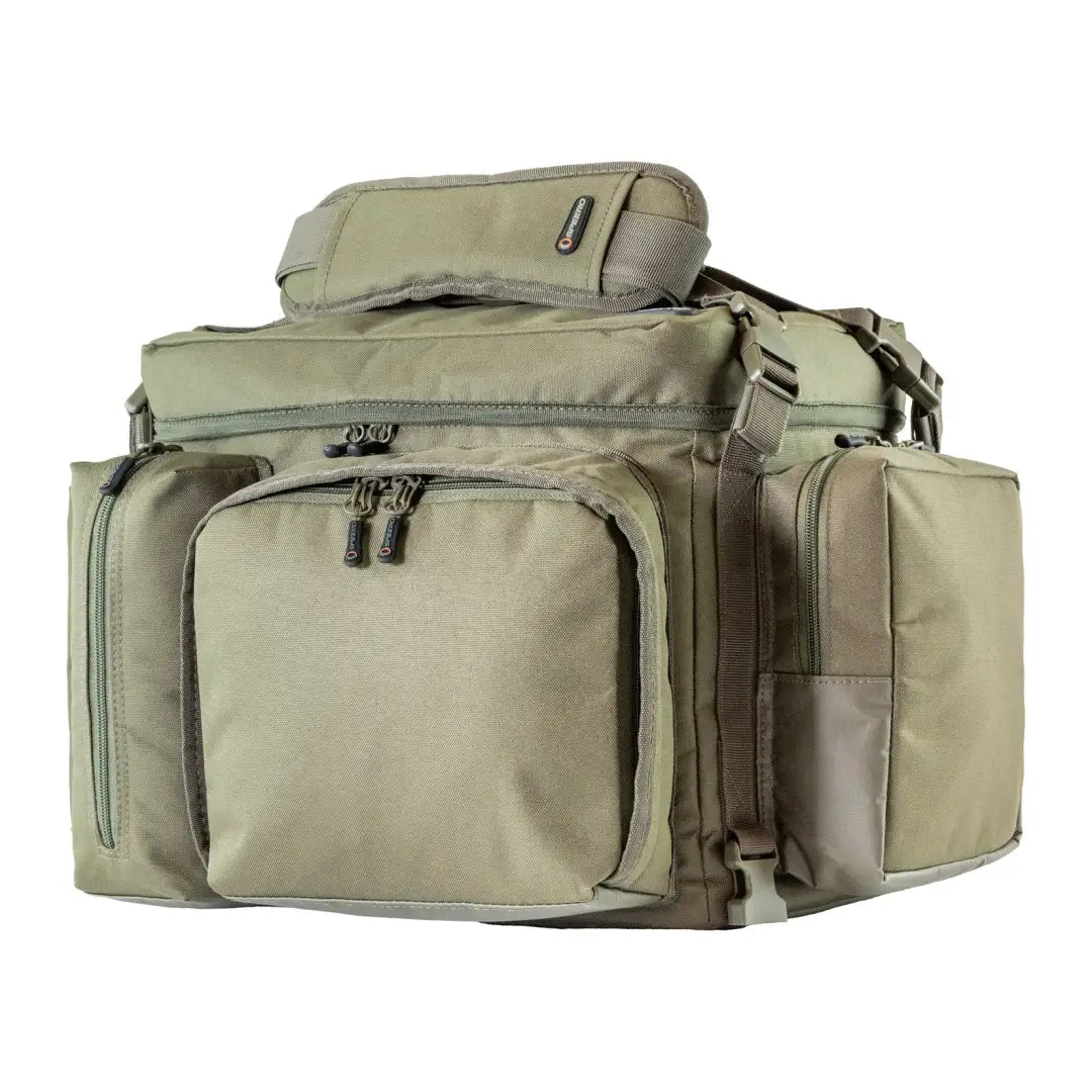 Light green modular cool bag with multiple compartments and pouches for storage