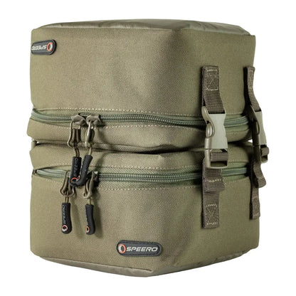 Olive green Speero Modular Utility Pouch with multiple zippered compartments and straps