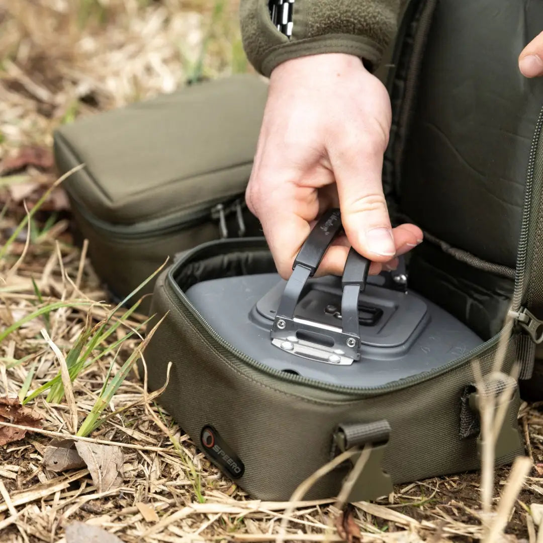 Olive green Speero Modular Utility Pouch with hand opening top compartment