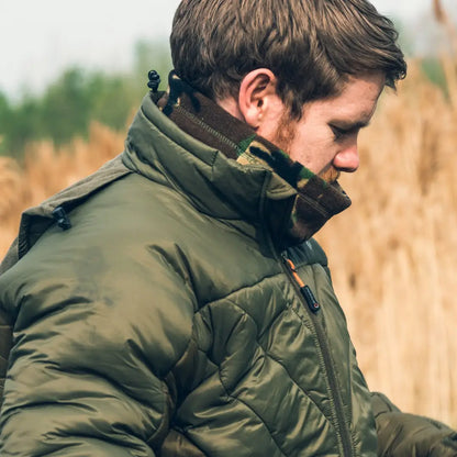 Olive green quilted puffer jacket with high collar from Speero Polaris Jacket