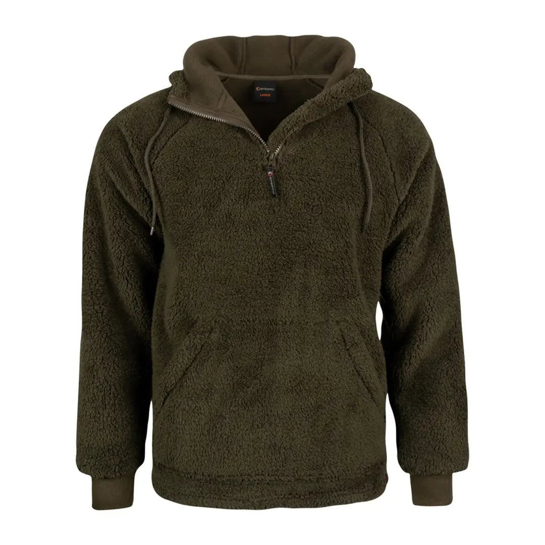 Olive Green Speero Sherpa Fleece Hoodie with Quarter-Zip and Kangaroo Pocket