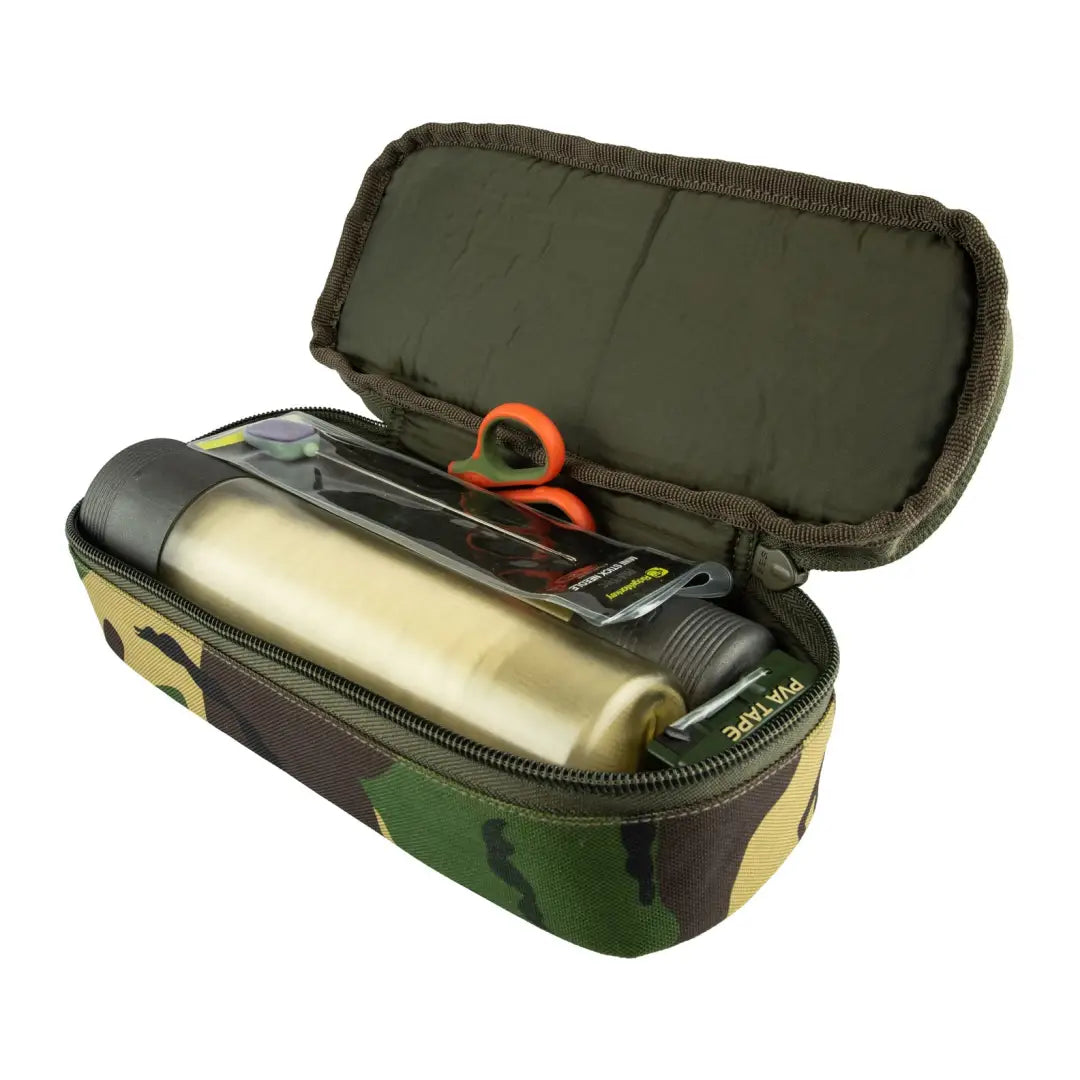 Camouflage Speero Tuff Pouch with gold device and accessories inside