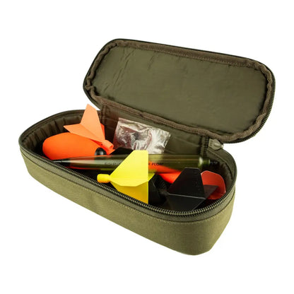 Olive green Speero Tuff Pouch zippered case with fishing tackle and accessories